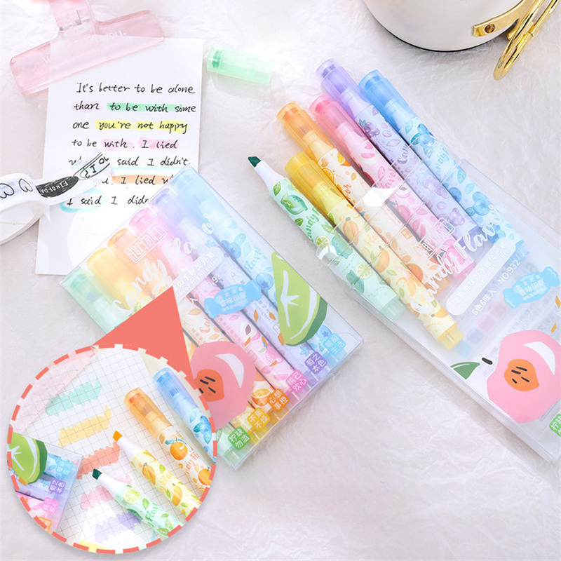 Highlighter Set Pastel - Pena ujung lembut Highlighter beraroma buah