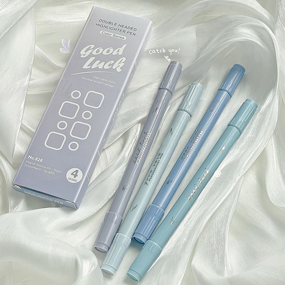 Highlighter Set Pastel - Pena Fluorescent 4 Warna Double Head,