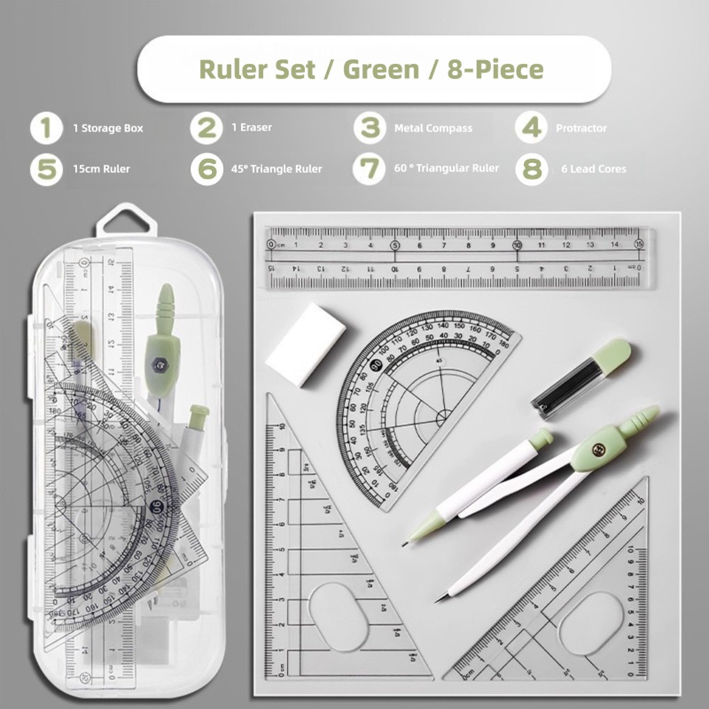 8 Buah/Set Penggaris Plastik S - Compass Geometry Set ulasan dan harga