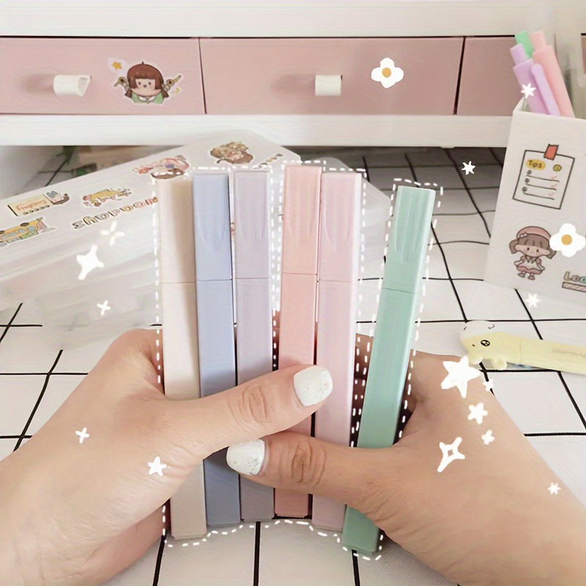 6/12pcs Set Highlighter Berwar - Highlighter Set Pastel ulasan dan harga